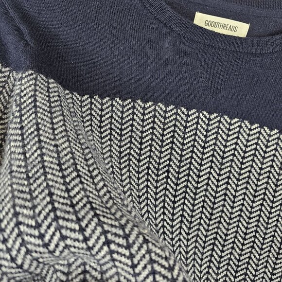 Grandpacore Dad M Normcore Knit Chevron Navy Gray Wool Blend Sweater Work Office - Picture 10 of 16